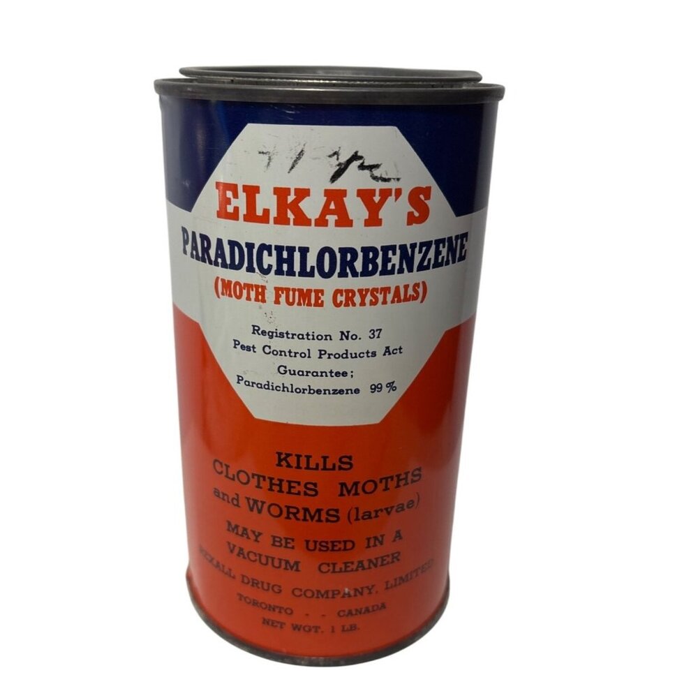 Elkays Paradichlorobenzene Moth Fume Crystals 1 Lb EMPTY Tin Canister